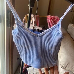 Ribbed Cropped Tank Top Medium Baby Blue Spaghettis Strap Knotted Full Tilt